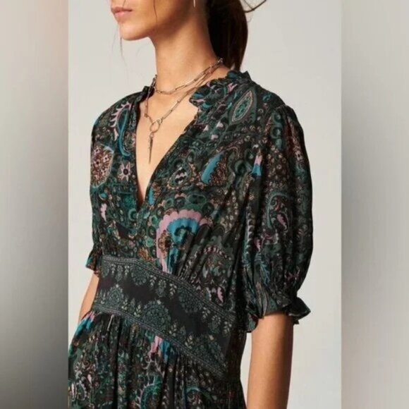 Ba sh Womens Dress Size 8 Black Zael Panelled Waist Paisley Midi Pure Viscose - Picture 11 of 11